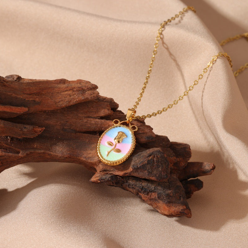 French Rose Round Disc Minimalist Luxury Necklace