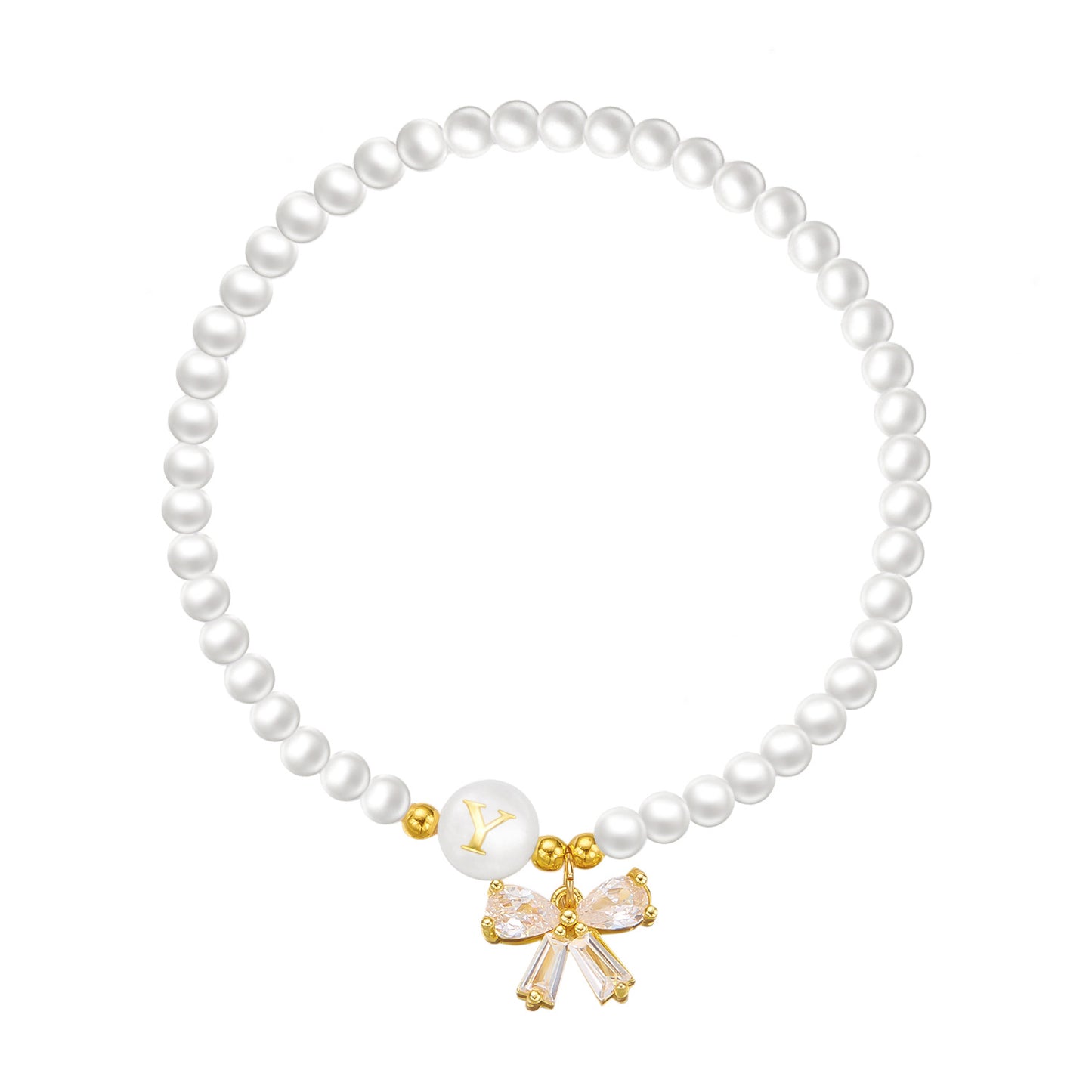26-Letter Pearl Shell Alphabet Bowknot Beaded Bracelet