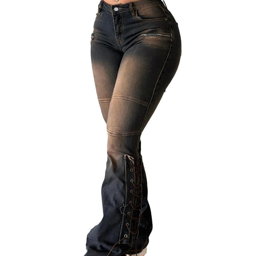 Retro-color High-waisted Slightly Flared Denim Jeans