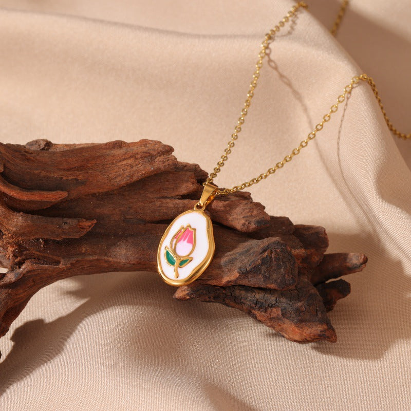 French Rose Round Disc Minimalist Luxury Necklace