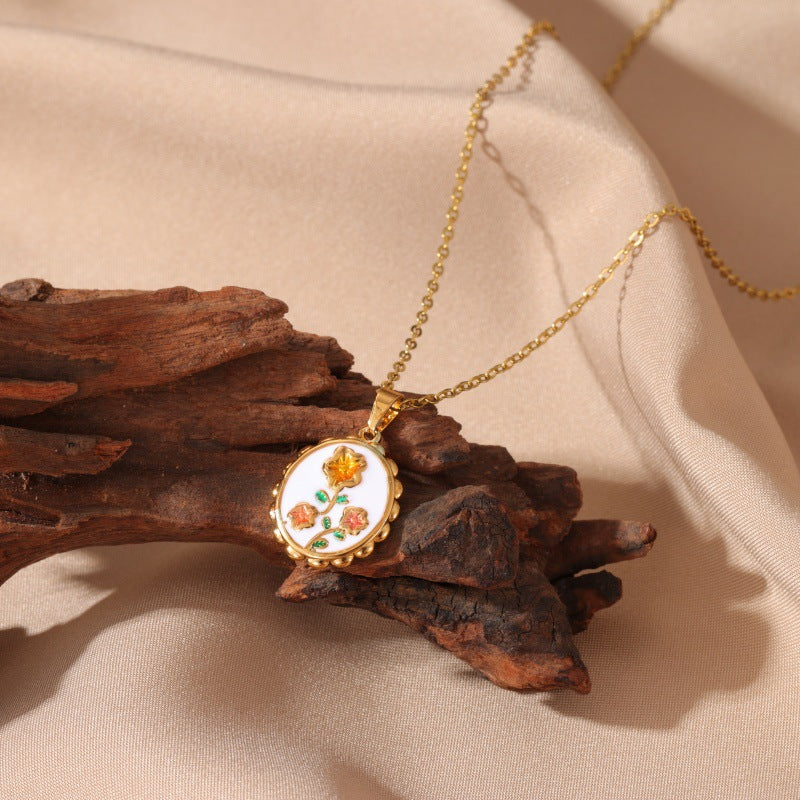 French Rose Round Disc Minimalist Luxury Necklace