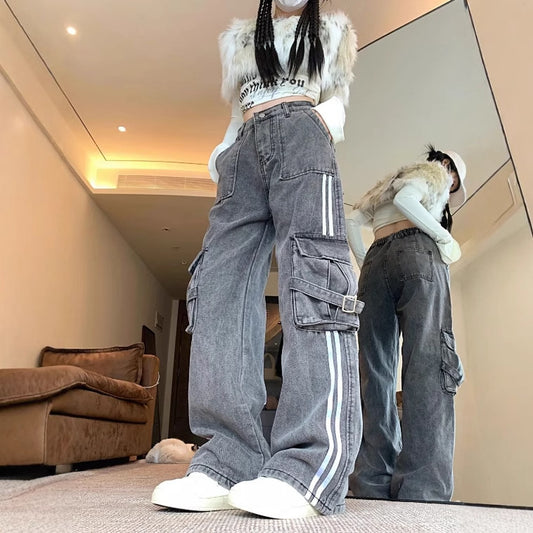 Retro American-style Side-striped Denim Jeans With A Design-forward Aesthetic